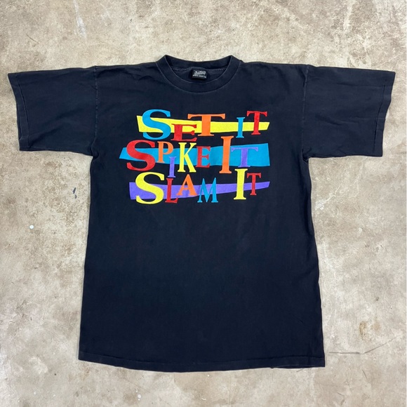 Vintage 90's Volley Ball T Shirt Front Back Graphics Single Stitch Size XL - Picture 1 of 8